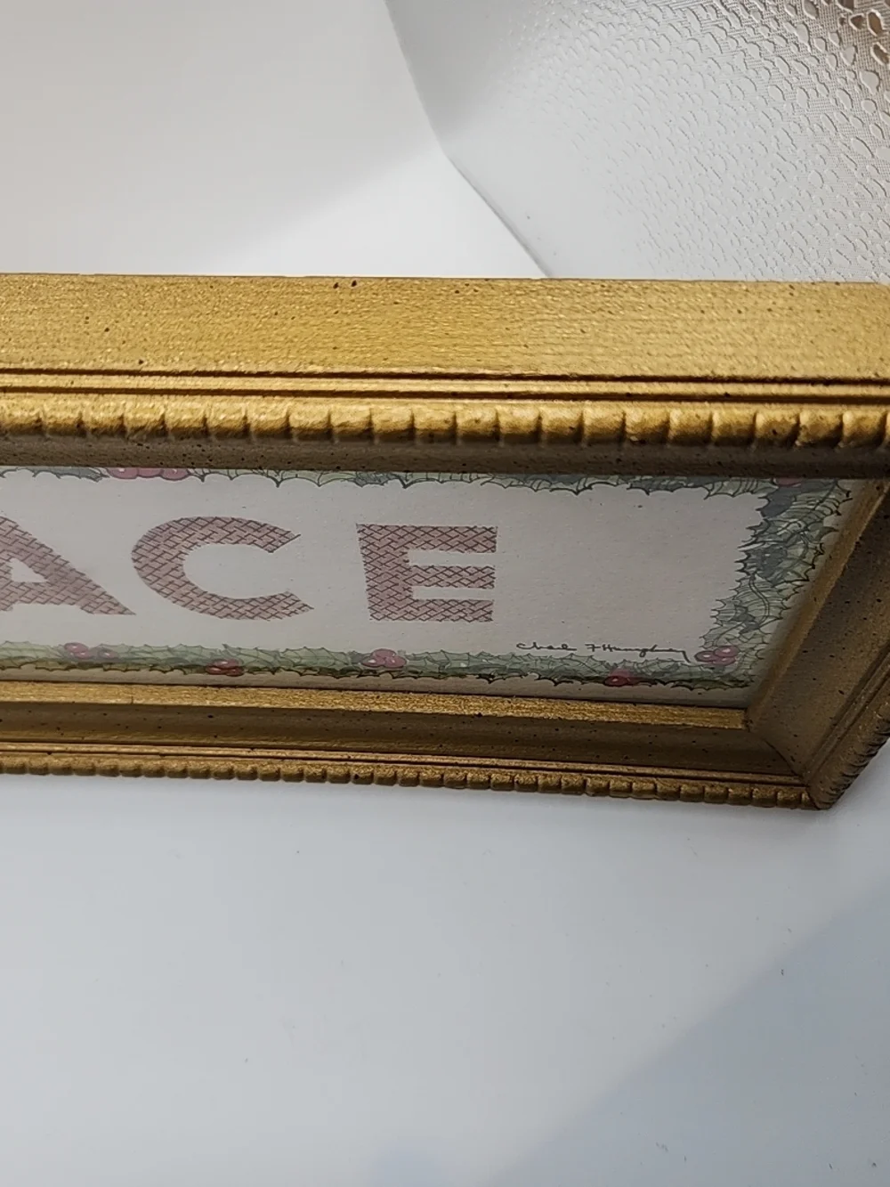 PEACE Holiday‎ Framed Sign - Gold Frame, Red & Green Accents